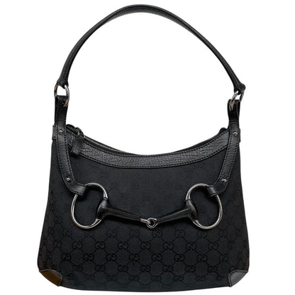 Gucci Black GG Monogram Canvas/Leather Horsebit Shoulder Bag