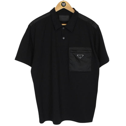 Prada Black Short Sleeve Cotton Badge Re-Nylon Pocket Polo Shirt