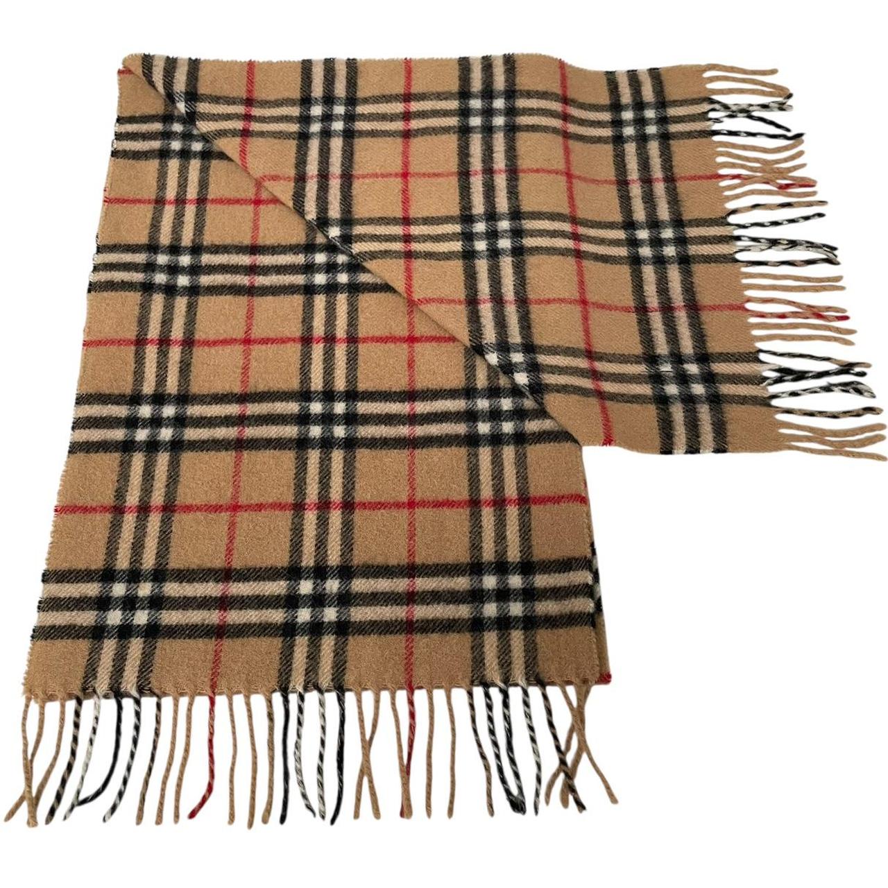 Vintage 90s Burberry Tan Brown Nova Check Lambswool Scarf