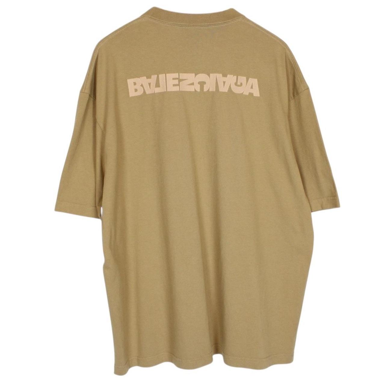Balenciaga Tan Brown Reverse Logo Short Sleeve Cotton T-Shirt