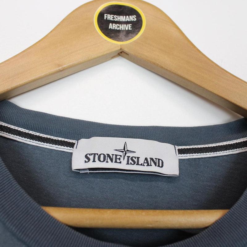 Stone Island SS 2017 Blue Short Sleeve Logo Print Cotton T-Shirt