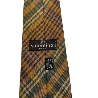Valentino multicoloured checked silk tie in cream with intricate pattern design.