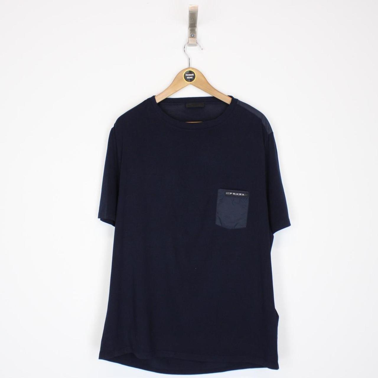 Prada 2019 Navy Blue Short Sleeve Nylon Pocket T-Shirt
