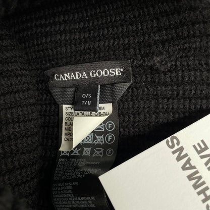 Canada Goose black beanie hat ribbed wool with embroidered logo detail.