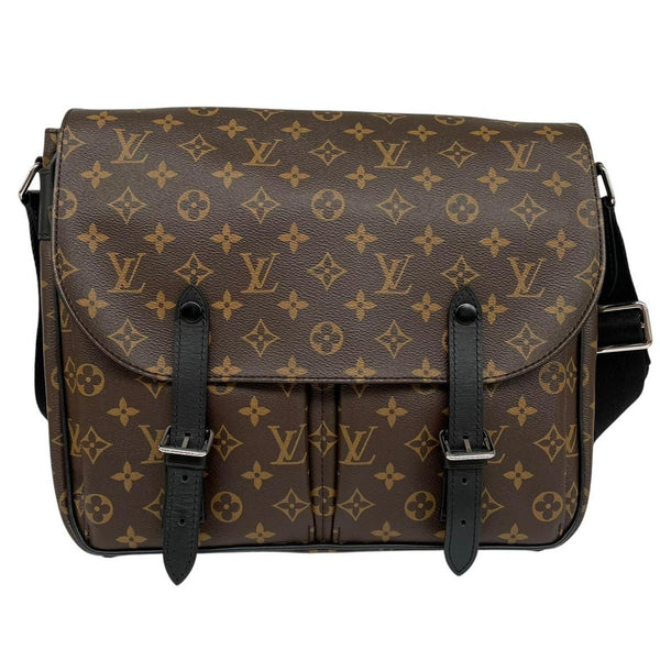 Louis Vuitton brown canvas messenger bag with monogram pattern and silver hardware.