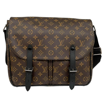 Louis Vuitton brown canvas messenger bag with monogram pattern and silver hardware.