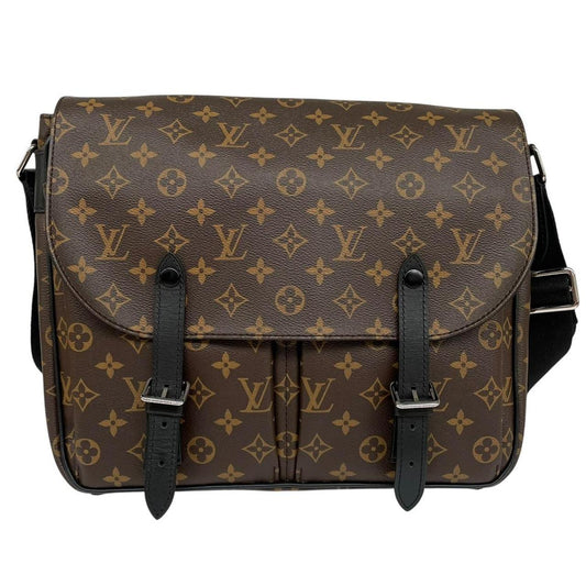 Louis Vuitton brown canvas messenger bag with monogram pattern and silver hardware.