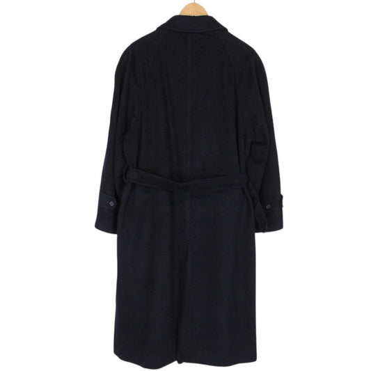Vintage 90s Burberry Navy Blue Belted Wool Overcoat