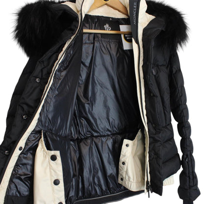 Moncler Grenoble Beverley Black Fur Hooded Belted Down Ski Jacket
