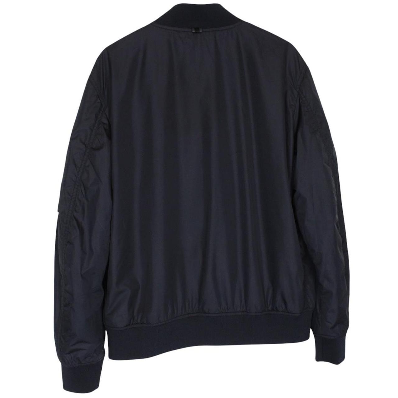 Hugo Boss navy blue bomber jacket full zip nylon with logo detail.