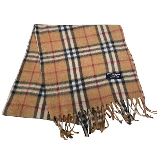 Vintage 90s Burberry Beige Nova Check Lambswool Scarf