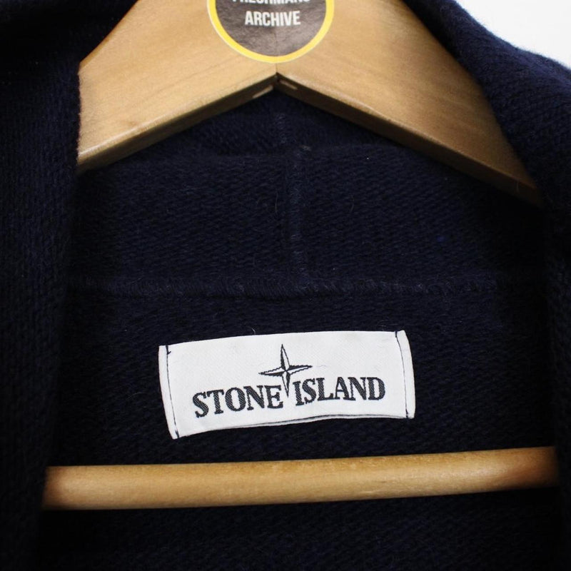 Stone Island AW 2019 Navy Blue Wool Knit Full Zip Hoodie Jumper