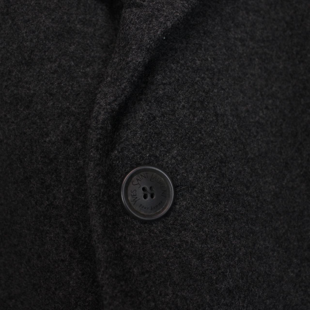 Vintage 90s Yves Saint Laurent Dark Grey Wool Overcoat