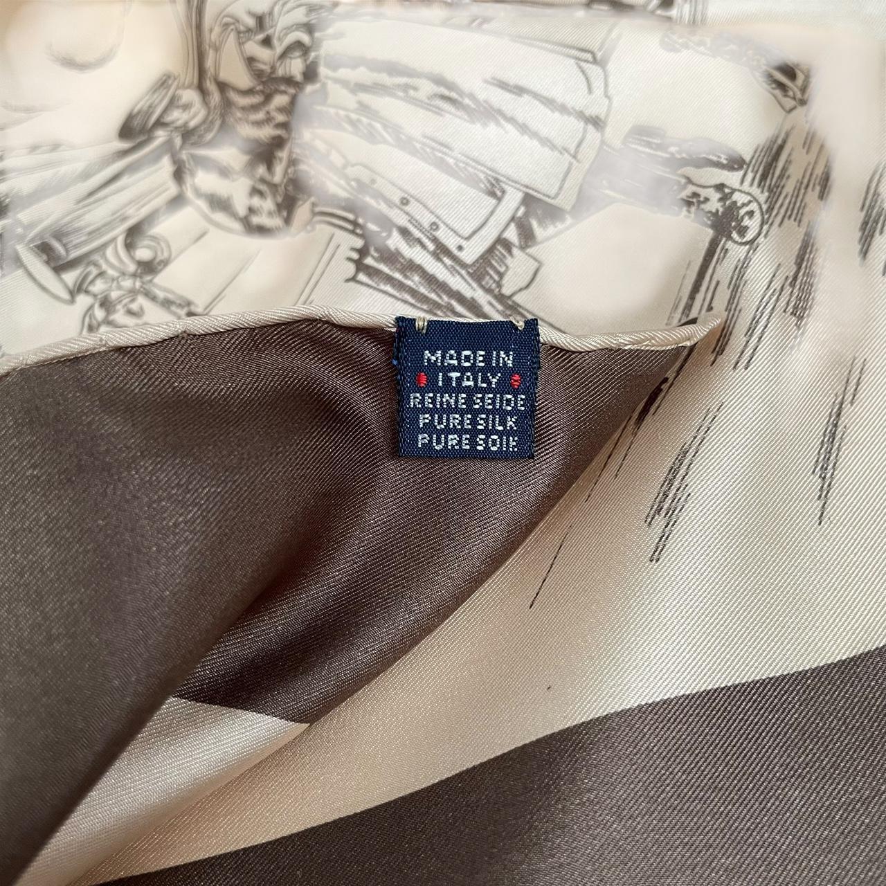 Vintage Burberry Beige and Brown Aviation Print Silk Scarf