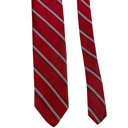Christian Dior red striped silk tie with subtle marks and classic design.