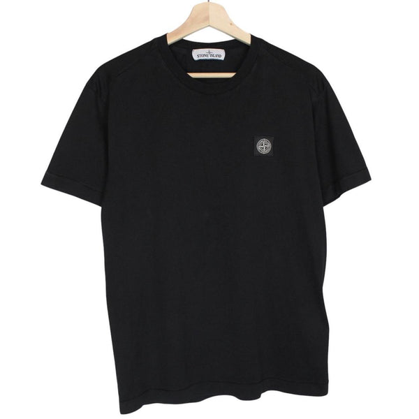 Stone Island black short sleeve t-shirt with compass logo and pocket detail.