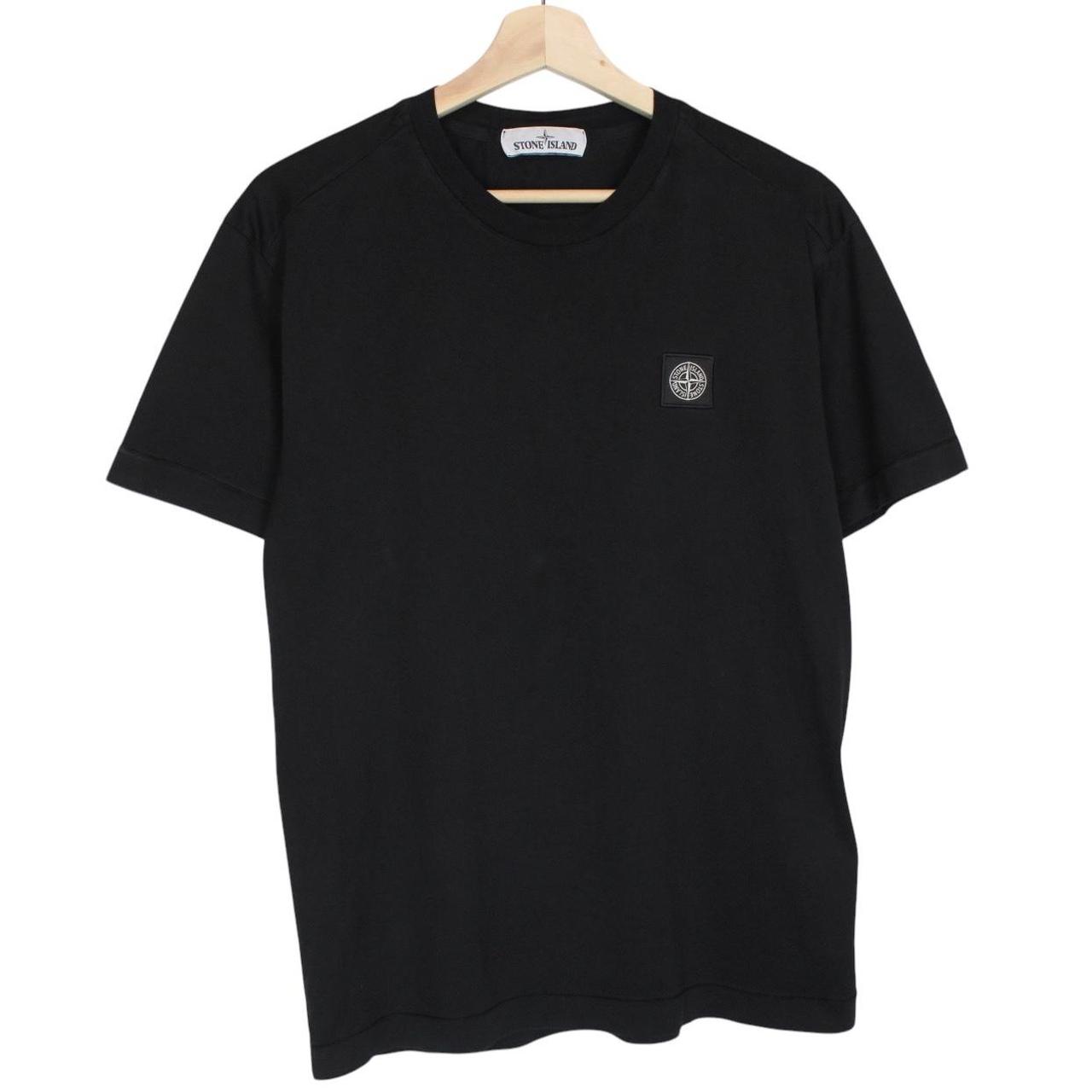 Stone Island black short sleeve t-shirt with compass logo and pocket detail.