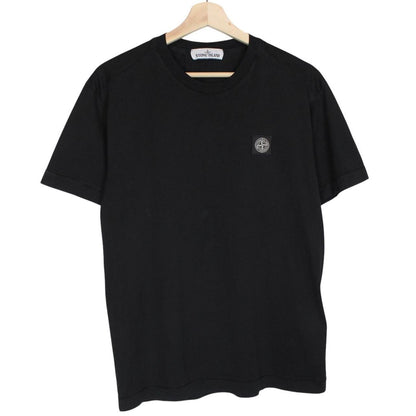 Stone Island black short sleeve t-shirt with compass logo and pocket detail.