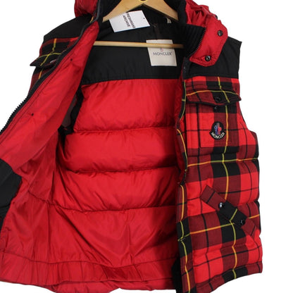 Moncler Red and Black Tartan Check Amirage Wool Down Gilet / Bodywarmer