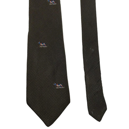 Lanvin green silk tie featuring playful dog print design.