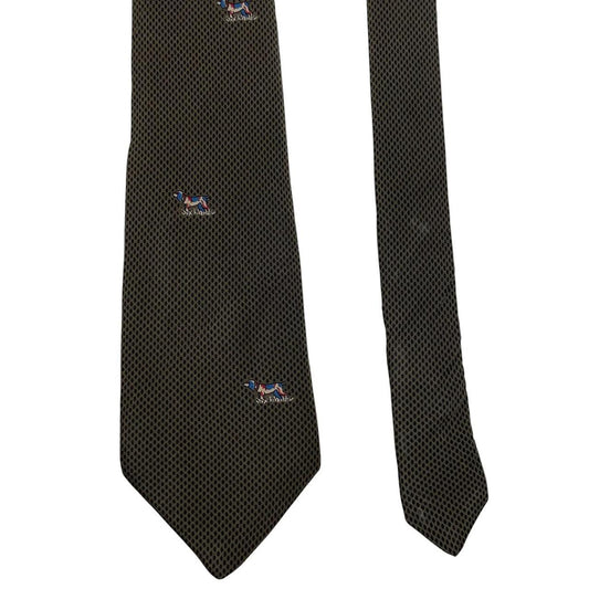 Lanvin green silk tie featuring playful dog print design.