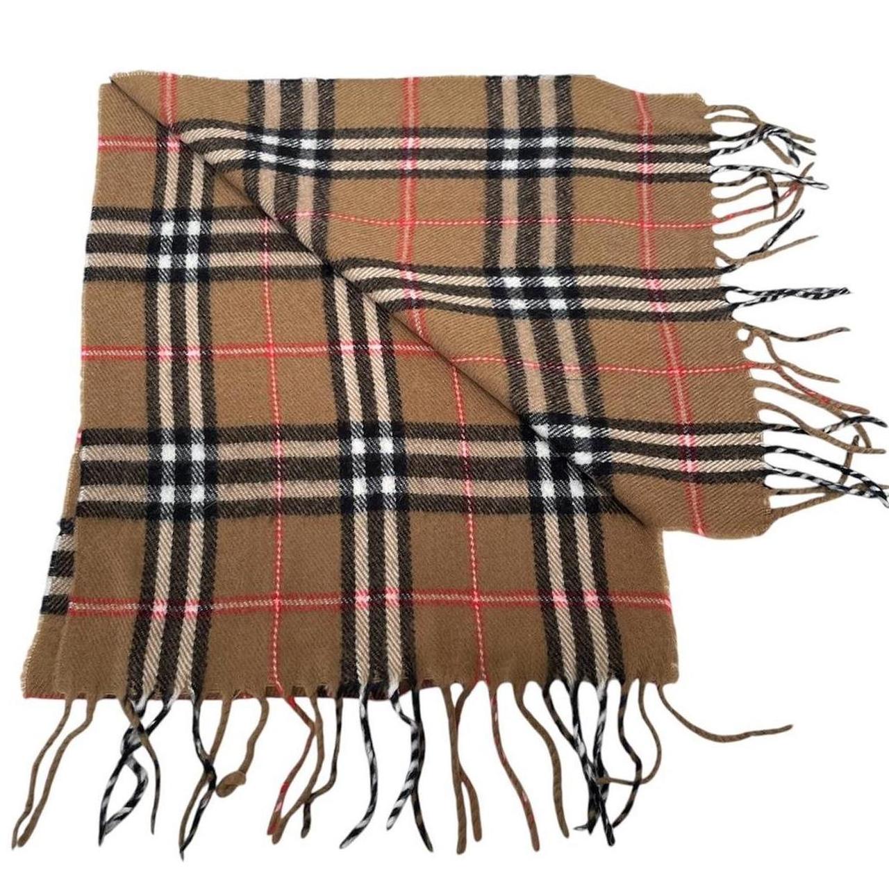 Vintage 90s Burberry Tan Brown Nova Check Lambswool Scarf
