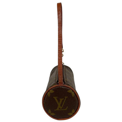 Louis Vuitton brown mini pochette bag with monogram canvas pattern and gold hardware.