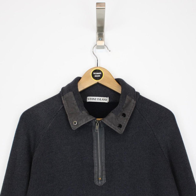 Vintage Stone Island AW 1999 Dark Grey Ribbed Wool Knit Jumper