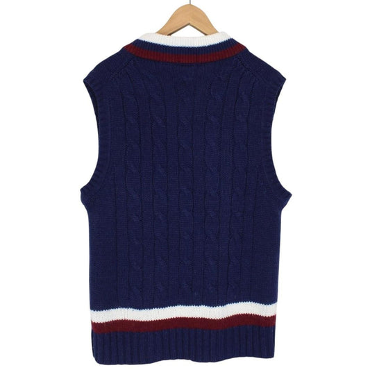 Vintage 90s Lacoste Izod Navy Blue Acrylic Cable Knit Sweater Vest