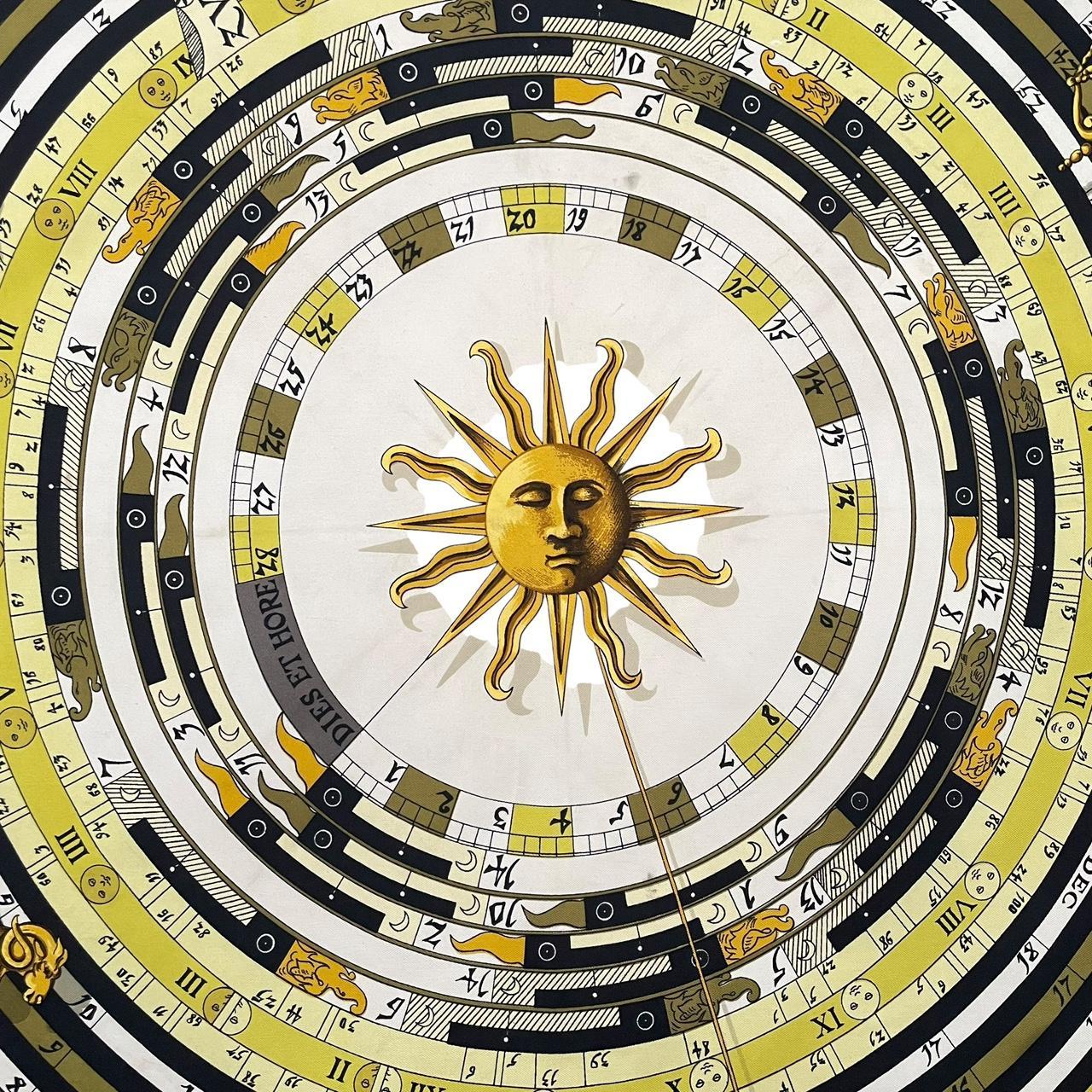 Vintage 1971 Hermes Dies et Hore Cream and Gold Silk Scarf