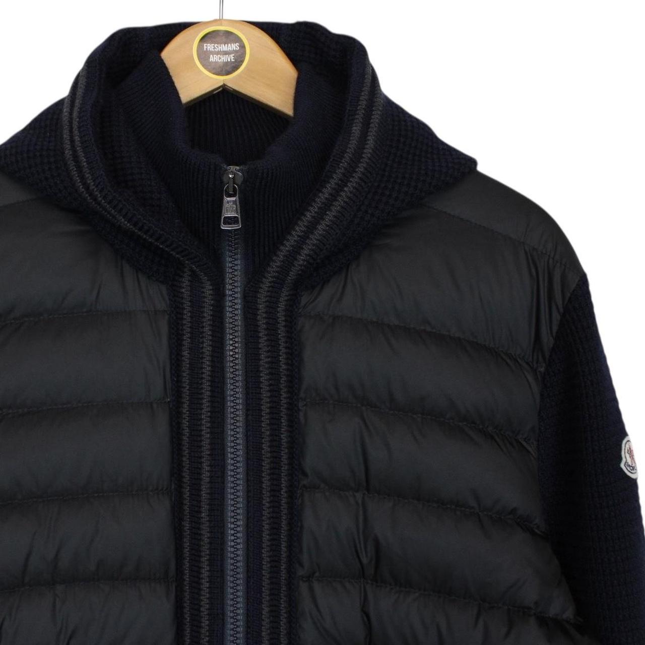 Moncler Navy Blue Wool/Nylon Hooded Maglione Tricot Cardigan Jacket
