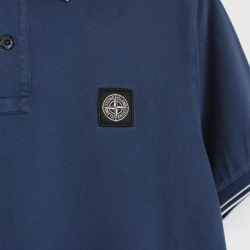 Stone Island Blue and White Short Sleeve Compass Polo Shirt