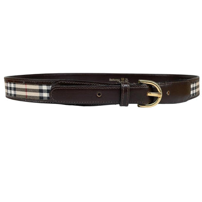 Vintage 80s Burberry Brown and Beige Nova Check Leather Belt