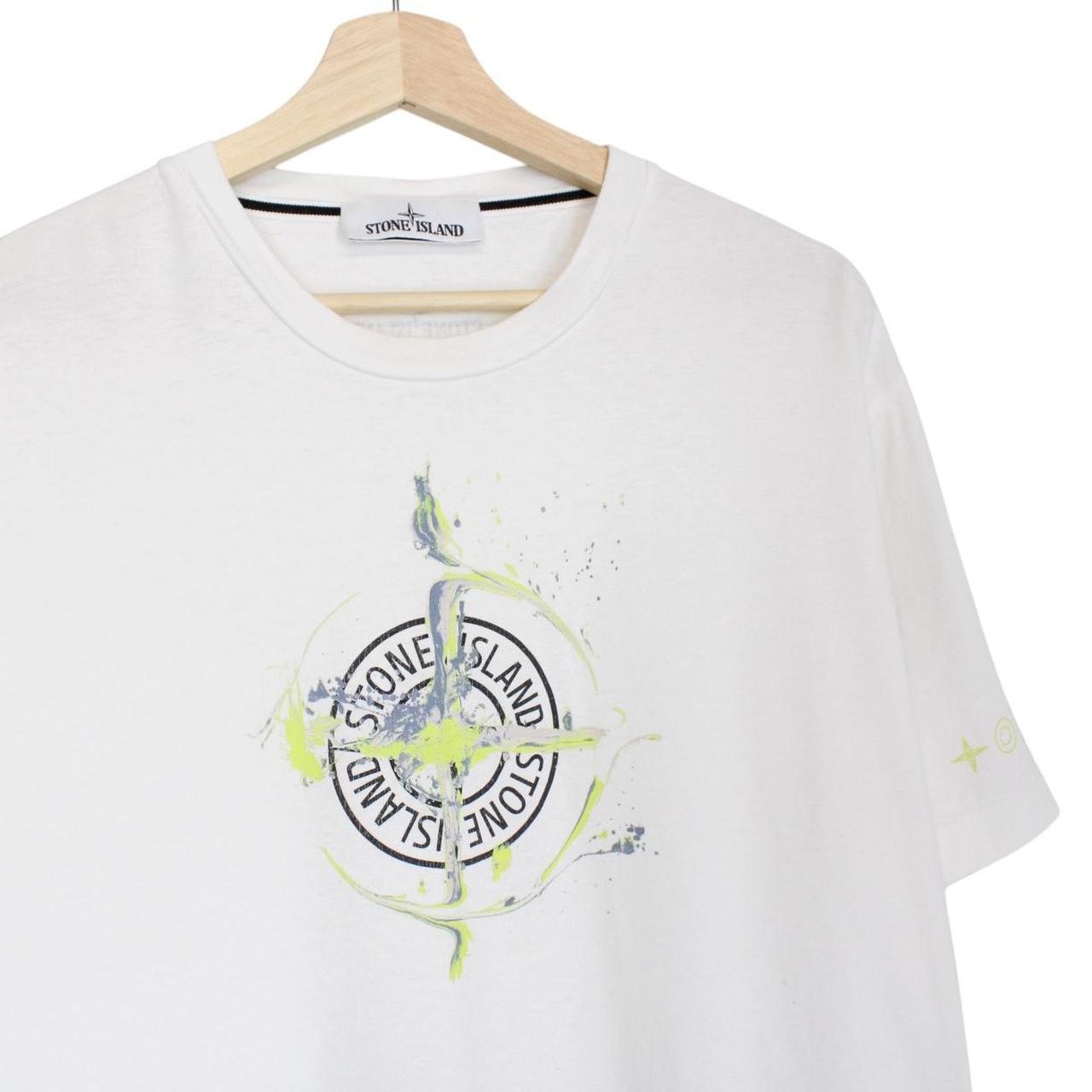 Stone Island white short sleeve cotton t-shirt with logo print and pocket detail.