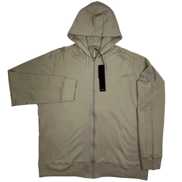 Stone Island beige hoodie full zip cotton with ghost logo and tags.