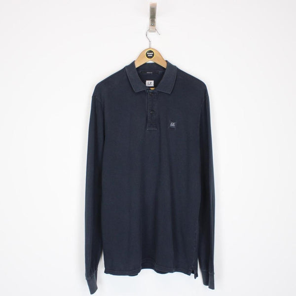 CP Company Navy Blue Logo Long Sleeve Polo Shirt