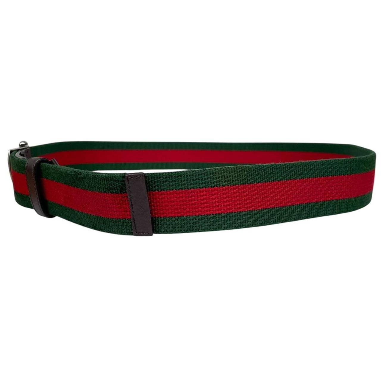 Gucci Red and Green Fabric Belt with GG Buckle