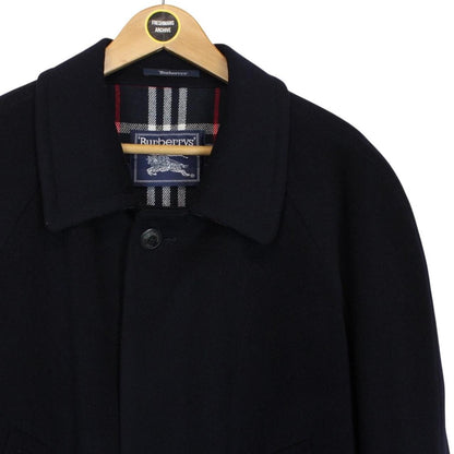Vintage 90s Burberry Navy Blue Merino Wool Blend Coat