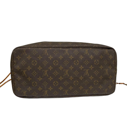 Louis Vuitton brown tote bag with monogram canvas and leather accents, pre-loved condition.