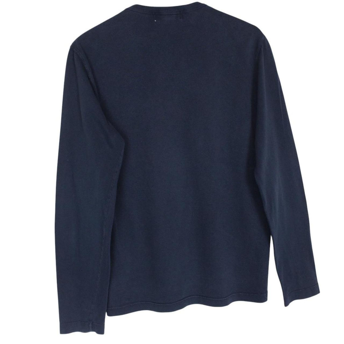 Stone Island navy blue sweatshirt with logo print and thin cotton material.