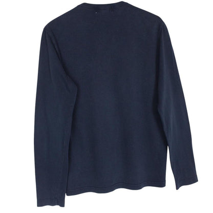 Stone Island navy blue sweatshirt with logo print and thin cotton material.
