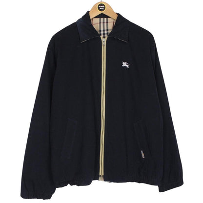 Vintage Burberry London Navy Blue and Tan Brown Nova Check Reversible Harrington