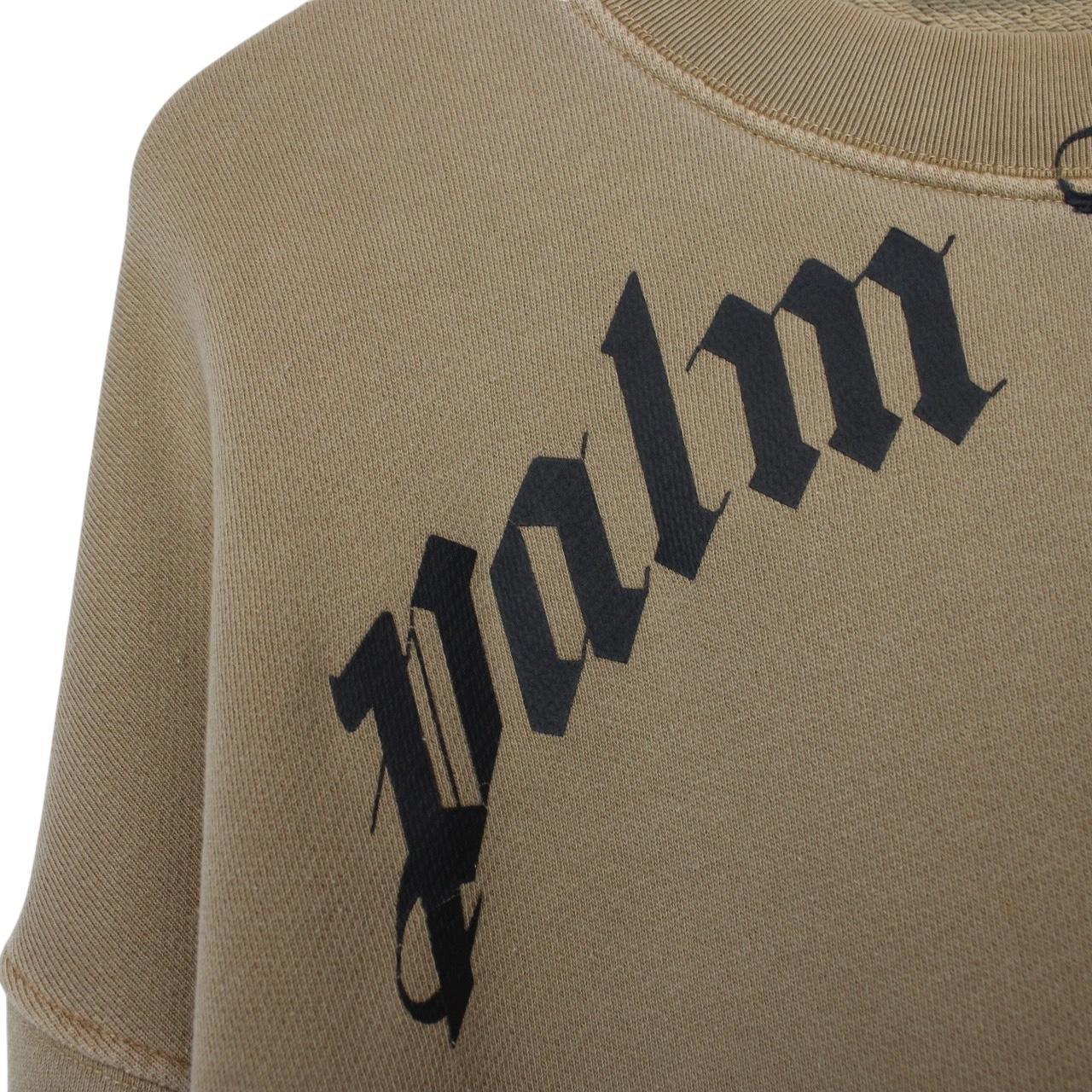 Palm Angels Tan Brown and Black Curved Logo Print Sweatshirt Jumper