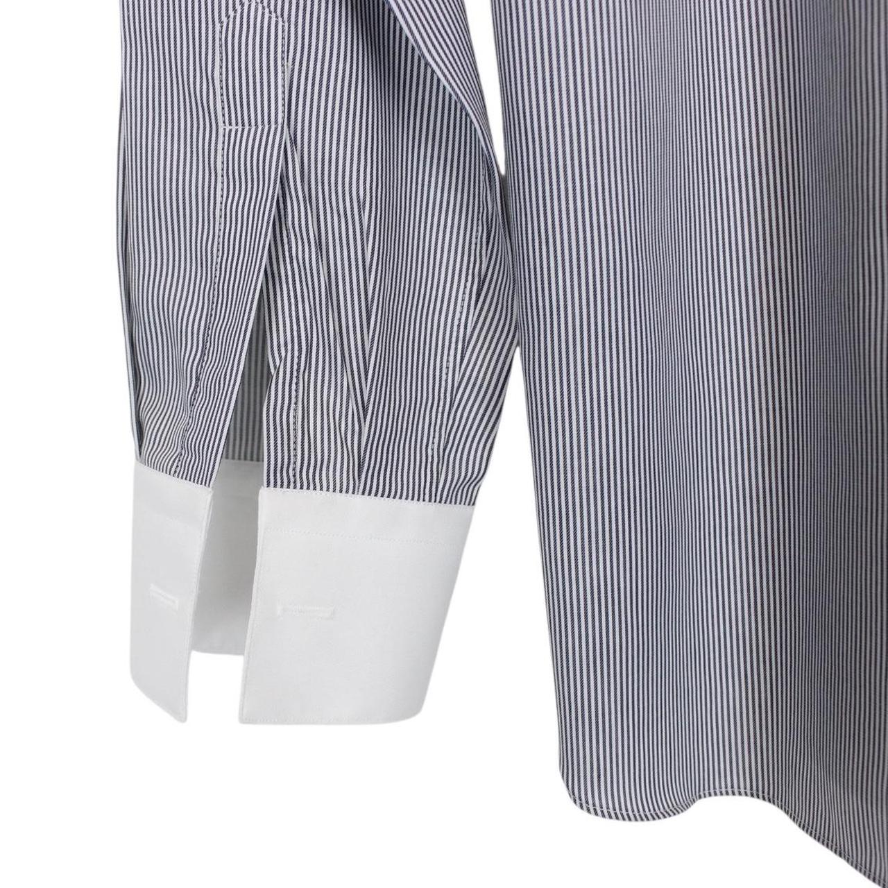 Fendi Navy Blue and White Striped Long Sleeve Cotton Formal Shirt