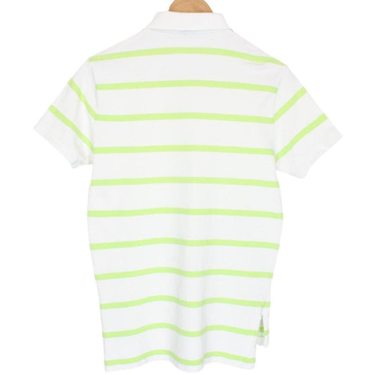 Vintage Polo Ralph Lauren Green and White Striped Short Sleeve Cotton Polo Shirt