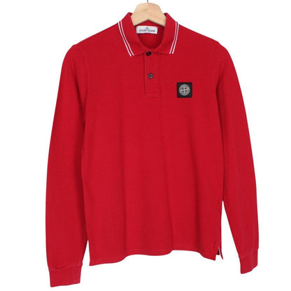 Stone Island Junior AW 2018 Red Long Sleeve Compass Cotton Polo Shirt
