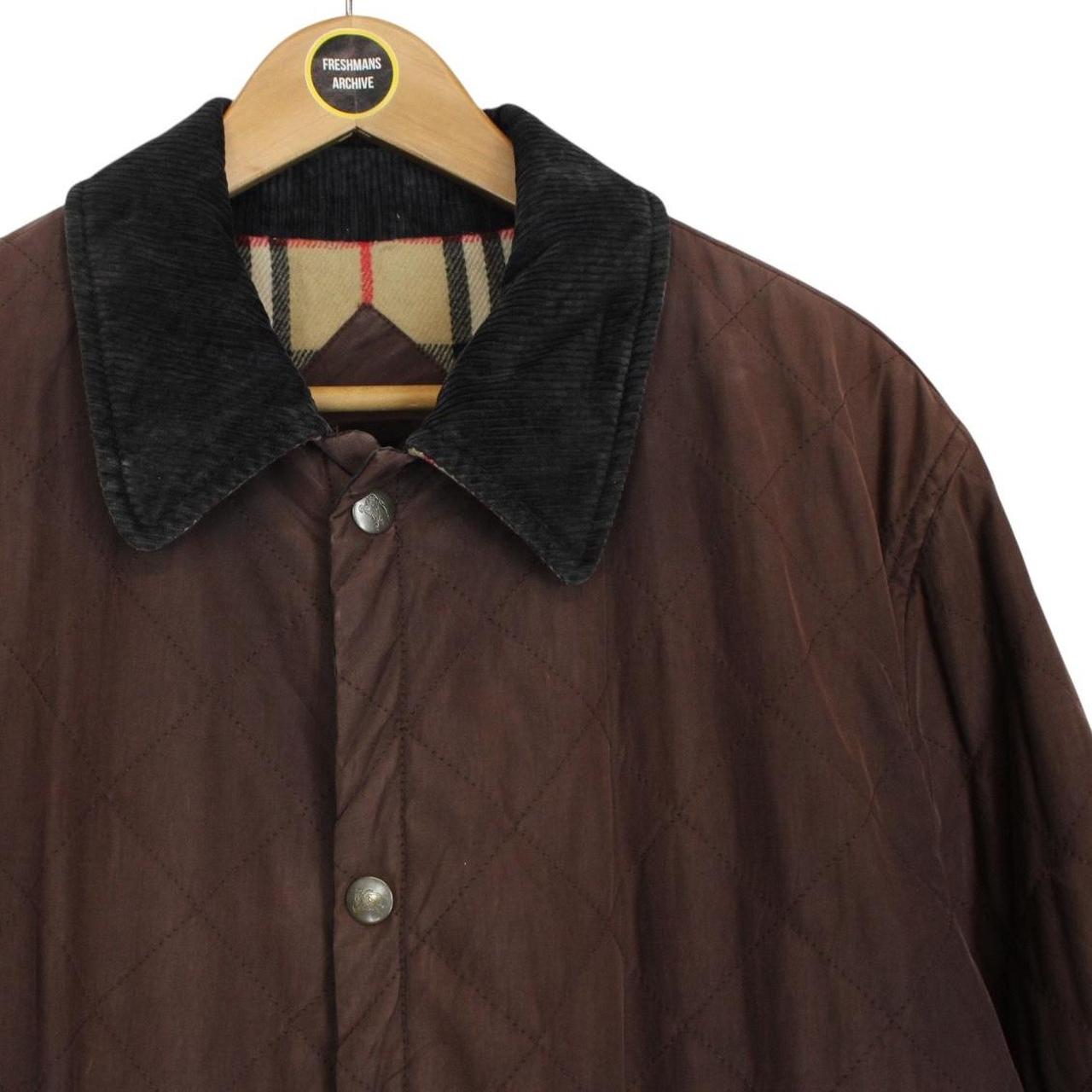 Vintage 90s Burberry Brown Wool Nova Check Lined Quilted Coat
