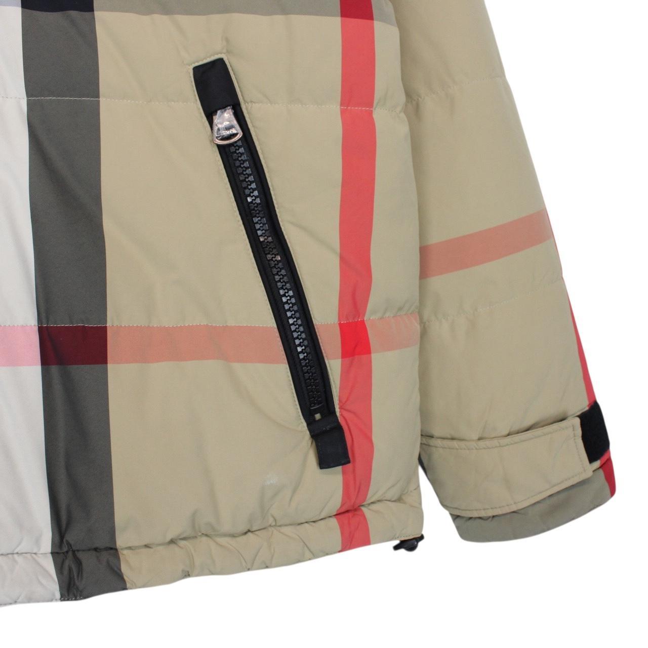 Burberry Tan Brown and Black Nova Check Reversible Hooded Down Jacket