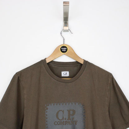 CP Company Khaki Brown Block Logo Short Sleeve T-Shirt