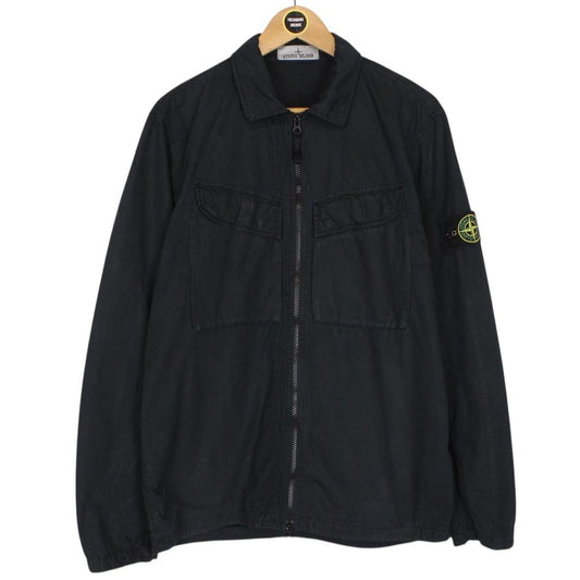 Stone Island SS 2022 Black Full Zip Cotton Overshirt Jacket